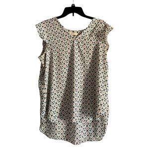 LOFT Women’s Pastel Geometric Flutter Sleeve Blouse Size Large